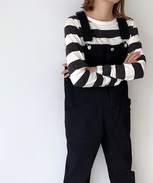 CANAL JEAN（キャナルジーン）の「harmonie -OrganicCotton-　ワイドボーダー裾ラウンドロングTシャツ（Tシャツ/カットソー・レディース・ブラック/ネイビー/トップグレー・ONE SIZE）」の8枚目の写真