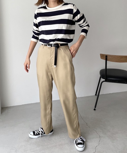 CANAL JEAN（キャナルジーン）の「harmonie -OrganicCotton-　ワイドボーダー裾ラウンドロングTシャツ（Tシャツ/カットソー・レディース・ブラック/ネイビー/トップグレー・ONE SIZE）」の11枚目の写真