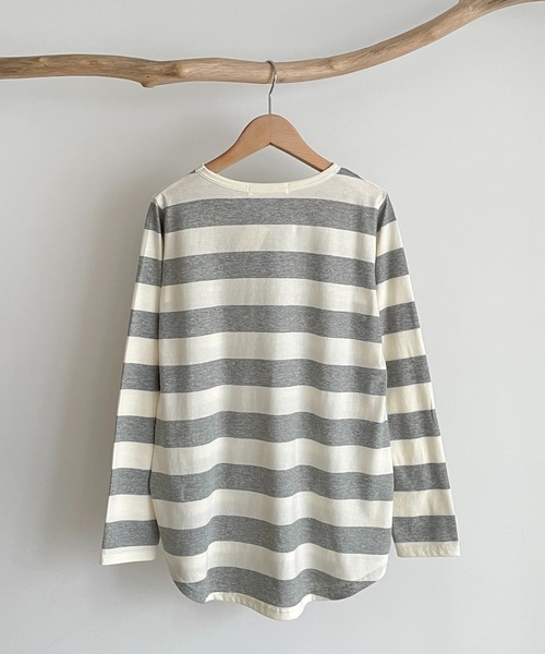 CANAL JEAN（キャナルジーン）の「harmonie -OrganicCotton-　ワイドボーダー裾ラウンドロングTシャツ（Tシャツ/カットソー・レディース・ブラック/ネイビー/トップグレー・ONE SIZE）」の4枚目の写真