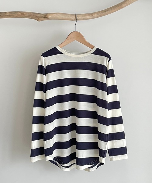 CANAL JEAN（キャナルジーン）の「harmonie -OrganicCotton-　ワイドボーダー裾ラウンドロングTシャツ（Tシャツ/カットソー・レディース・ブラック/ネイビー/トップグレー・ONE SIZE）」の10枚目の写真