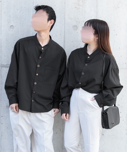 PairPair(ペアペア)の「ヴィンテージボタンルーズシャツ(ユニセックス)(シャツ/ブラウス・メンズ・ブラック/オフホワイト・MEDIUM/LARGE)」の4枚目の写真