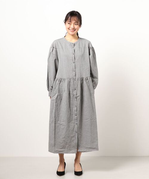 Samansa Mos2（サマンサ モスモス）の「ギンガムスタンドカラーワンピース（ワンピース・レディース・ブルー/グレー/ブラック・ﾌﾘ-）」の6枚目の写真