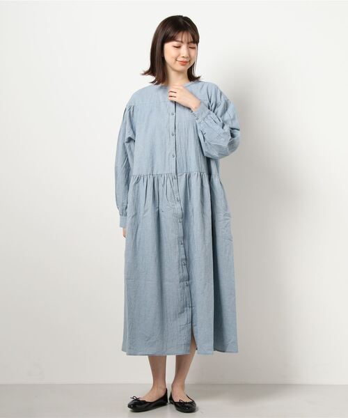 Samansa Mos2（サマンサ モスモス）の「ギンガムスタンドカラーワンピース（ワンピース・レディース・ブルー/グレー/ブラック・ﾌﾘ-）」の7枚目の写真