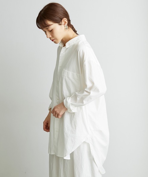 note et silence （ノートエシロンス）の「●FINX100/2ブロード　bigシャツ（シャツ/ブラウス・レディース・ストライプ/ホワイト/ネイビー・FREE）」の2枚目の写真