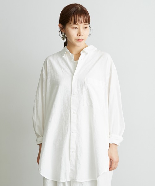 note et silence （ノートエシロンス）の「●FINX100/2ブロード　bigシャツ（シャツ/ブラウス・レディース・ストライプ/ホワイト/ネイビー・FREE）」の12枚目の写真