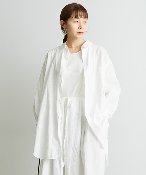 note et silence （ノートエシロンス）の「●FINX100/2ブロード　bigシャツ（シャツ/ブラウス・レディース・ストライプ/ホワイト/ネイビー・FREE）」の15枚目の写真