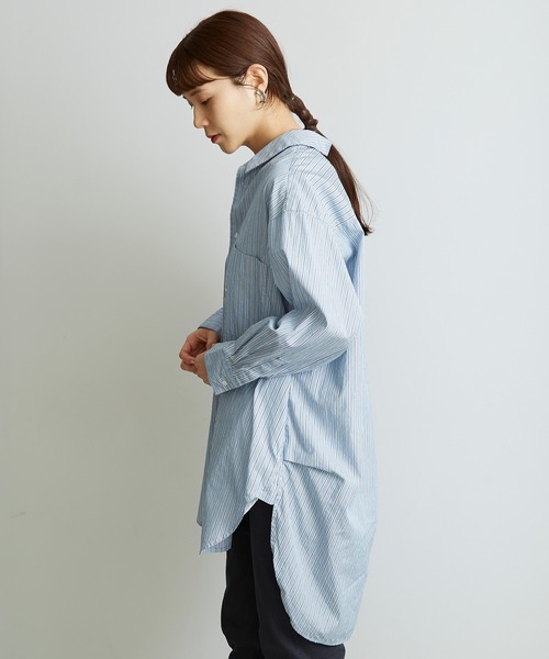 note et silence （ノートエシロンス）の「●FINX100/2ブロード　bigシャツ（シャツ/ブラウス・レディース・ストライプ/ホワイト/ネイビー・FREE）」の5枚目の写真