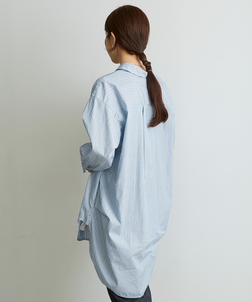 note et silence （ノートエシロンス）の「●FINX100/2ブロード　bigシャツ（シャツ/ブラウス・レディース・ストライプ/ホワイト/ネイビー・FREE）」の6枚目の写真