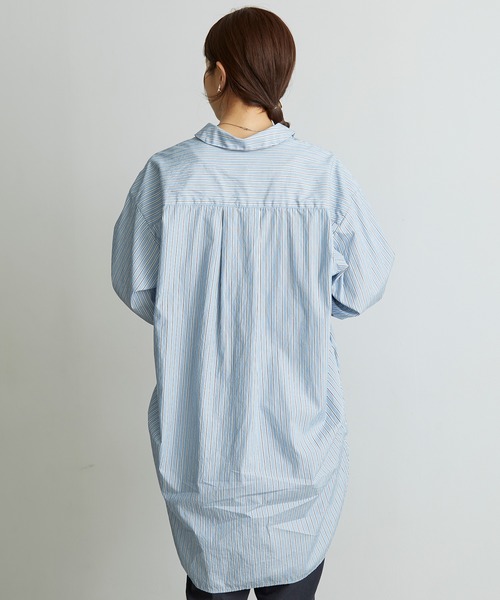 note et silence （ノートエシロンス）の「●FINX100/2ブロード　bigシャツ（シャツ/ブラウス・レディース・ストライプ/ホワイト/ネイビー・FREE）」の7枚目の写真