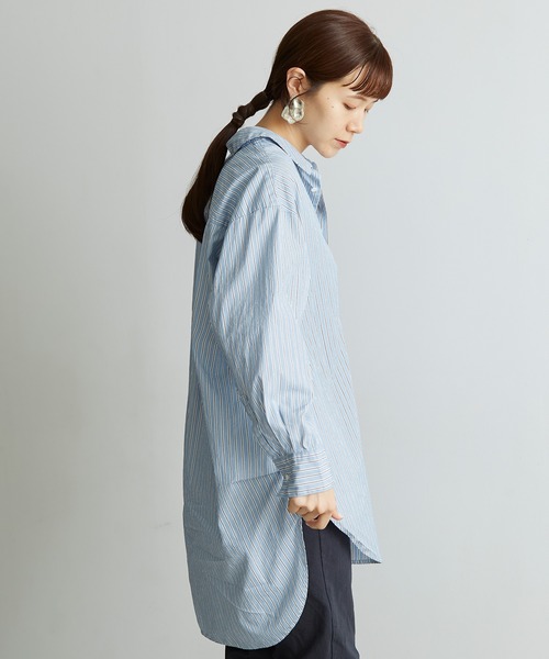 note et silence （ノートエシロンス）の「●FINX100/2ブロード　bigシャツ（シャツ/ブラウス・レディース・ストライプ/ホワイト/ネイビー・FREE）」の8枚目の写真