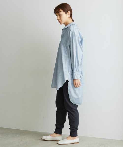 note et silence （ノートエシロンス）の「●FINX100/2ブロード　bigシャツ（シャツ/ブラウス・レディース・ストライプ/ホワイト/ネイビー・FREE）」の9枚目の写真