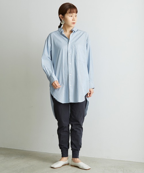 note et silence （ノートエシロンス）の「●FINX100/2ブロード　bigシャツ（シャツ/ブラウス・レディース・ストライプ/ホワイト/ネイビー・FREE）」の11枚目の写真