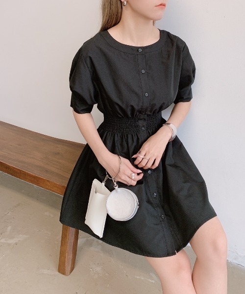 VANNIE U（ヴァニーユー）の「ハーフウエストギャザーミニシャツブラウス（シャツ/ブラウス・レディース・ホワイト/ブラック・FREE）」の2枚目の写真