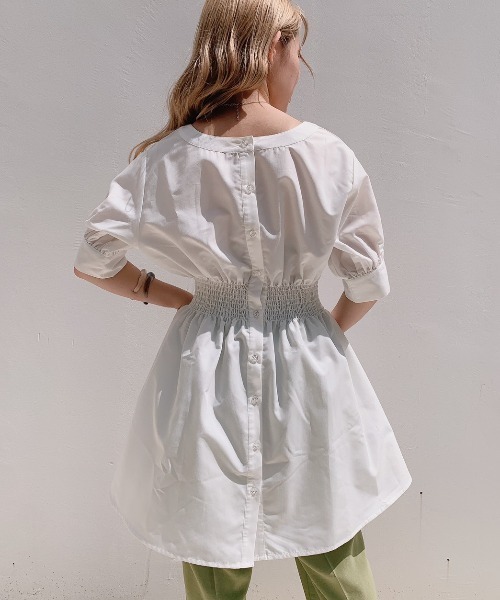 VANNIE U（ヴァニーユー）の「ハーフウエストギャザーミニシャツブラウス（シャツ/ブラウス・レディース・ホワイト/ブラック・FREE）」の15枚目の写真