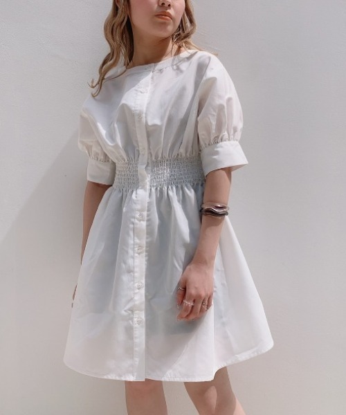 VANNIE U（ヴァニーユー）の「ハーフウエストギャザーミニシャツブラウス（シャツ/ブラウス・レディース・ホワイト/ブラック・FREE）」の7枚目の写真