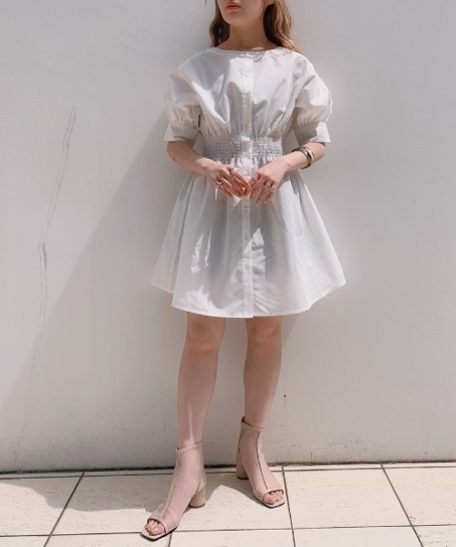 VANNIE U（ヴァニーユー）の「ハーフウエストギャザーミニシャツブラウス（シャツ/ブラウス・レディース・ホワイト/ブラック・FREE）」の10枚目の写真