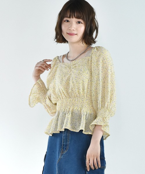 RETRO GIRL（レトロガール）の「シャーリング花柄シアーブラウス（シャツ/ブラウス・レディース・ブラック系その他/グレー系その他/イエロー系その他・FREE）」の3枚目の写真