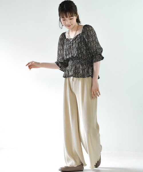 RETRO GIRL（レトロガール）の「シャーリング花柄シアーブラウス（シャツ/ブラウス・レディース・ブラック系その他/グレー系その他/イエロー系その他・FREE）」の7枚目の写真