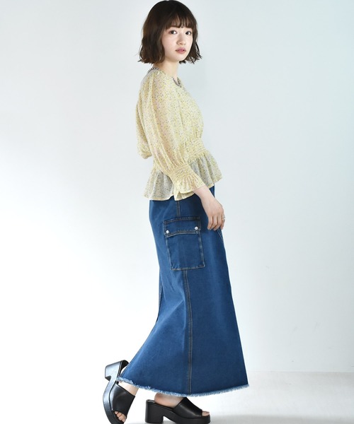 RETRO GIRL（レトロガール）の「シャーリング花柄シアーブラウス（シャツ/ブラウス・レディース・ブラック系その他/グレー系その他/イエロー系その他・FREE）」の10枚目の写真