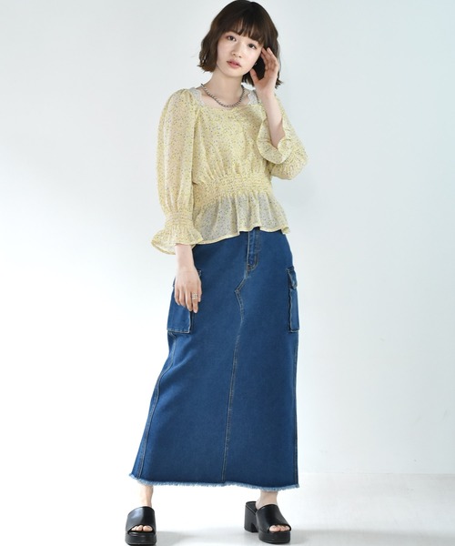 RETRO GIRL（レトロガール）の「シャーリング花柄シアーブラウス（シャツ/ブラウス・レディース・ブラック系その他/グレー系その他/イエロー系その他・FREE）」の11枚目の写真