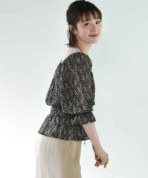 RETRO GIRL（レトロガール）の「シャーリング花柄シアーブラウス（シャツ/ブラウス・レディース・ブラック系その他/グレー系その他/イエロー系その他・FREE）」の12枚目の写真