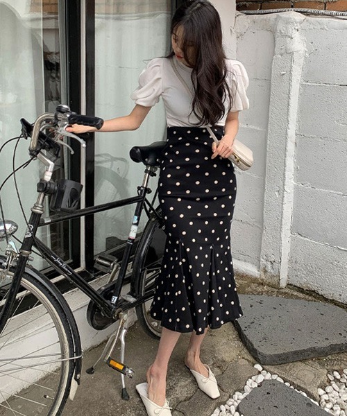 MKT（エムケーティー）の「ドット柄マーメイドスカート（スカート・レディース・ベージュ/ブラック・L/S/M）」の7枚目の写真