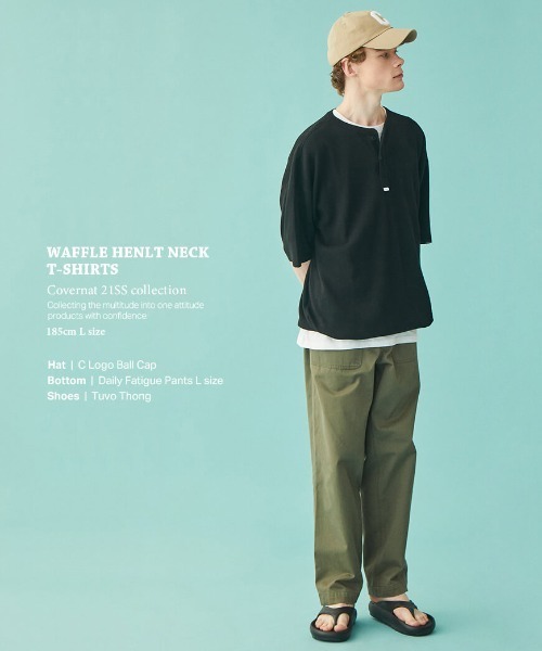 COVERNAT（カバーナット）の「【COVERNAT】HENRY NECK S/S TEE / カバーナット ヘンリーネック ワッフル Tシャツ（Tシャツ/カットソー・メンズ・ブラック/オレンジ/グリーン・SMALL/MEDIUM/LARGE）」の4枚目の写真