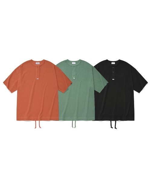 COVERNAT（カバーナット）の「【COVERNAT】HENRY NECK S/S TEE / カバーナット ヘンリーネック ワッフル Tシャツ（Tシャツ/カットソー・メンズ・ブラック/オレンジ/グリーン・SMALL/MEDIUM/LARGE）」の8枚目の写真