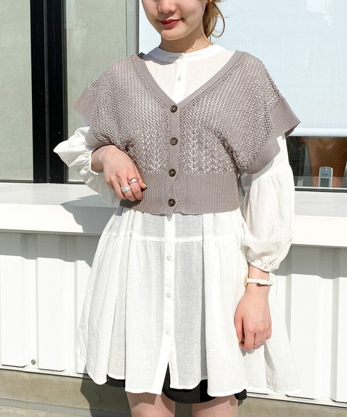 Heather（ヘザー）の「メッシュニットショートベスト_949611（ベスト・レディース・ブラウン/ブラック/ベージュ・FREE）」の3枚目の写真