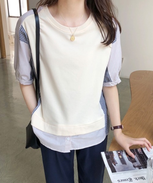 ABITOKYO(アビトーキョー)の「レイヤード風ストライプ切替ブラウス(シャツ/ブラウス・レディース・アイボリー/ブラック・FREE)」の1枚目の写真