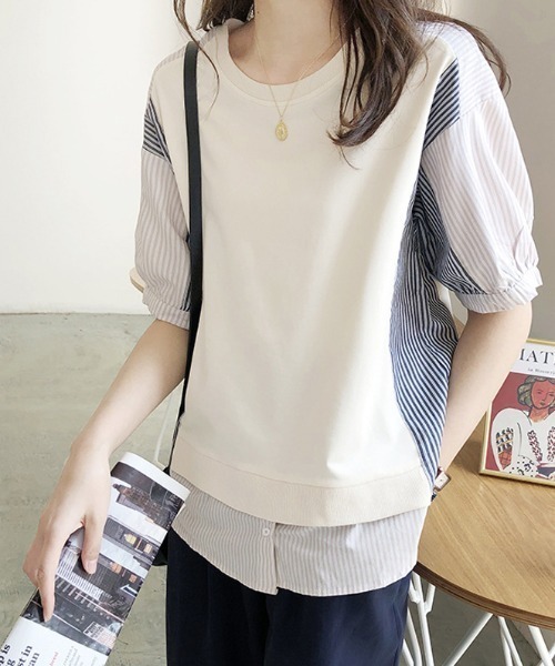 ABITOKYO(アビトーキョー)の「レイヤード風ストライプ切替ブラウス(シャツ/ブラウス・レディース・アイボリー/ブラック・FREE)」の6枚目の写真