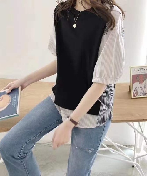ABITOKYO(アビトーキョー)の「レイヤード風ストライプ切替ブラウス(シャツ/ブラウス・レディース・アイボリー/ブラック・FREE)」の16枚目の写真