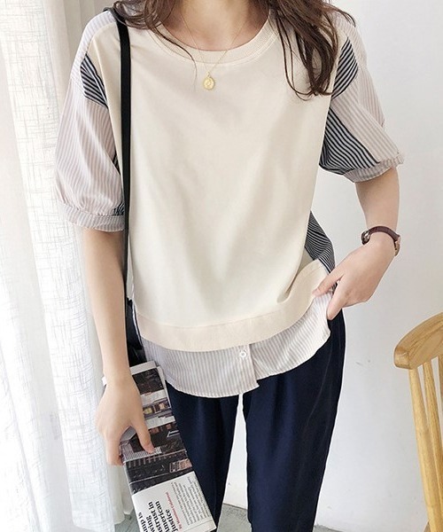 ABITOKYO(アビトーキョー)の「レイヤード風ストライプ切替ブラウス(シャツ/ブラウス・レディース・アイボリー/ブラック・FREE)」の9枚目の写真