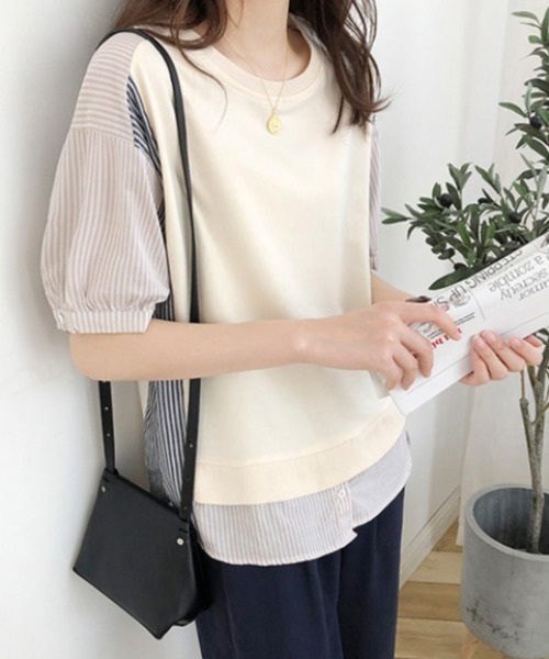 ABITOKYO(アビトーキョー)の「レイヤード風ストライプ切替ブラウス(シャツ/ブラウス・レディース・アイボリー/ブラック・FREE)」の10枚目の写真