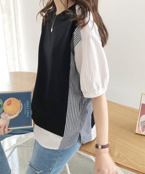 ABITOKYO(アビトーキョー)の「レイヤード風ストライプ切替ブラウス(シャツ/ブラウス・レディース・アイボリー/ブラック・FREE)」の19枚目の写真