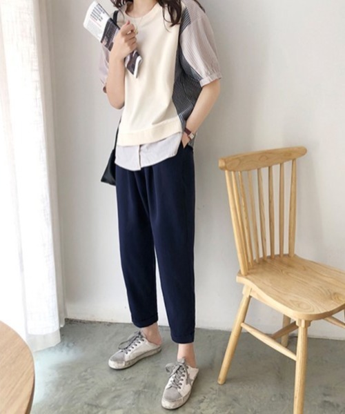 ABITOKYO(アビトーキョー)の「レイヤード風ストライプ切替ブラウス(シャツ/ブラウス・レディース・アイボリー/ブラック・FREE)」の4枚目の写真