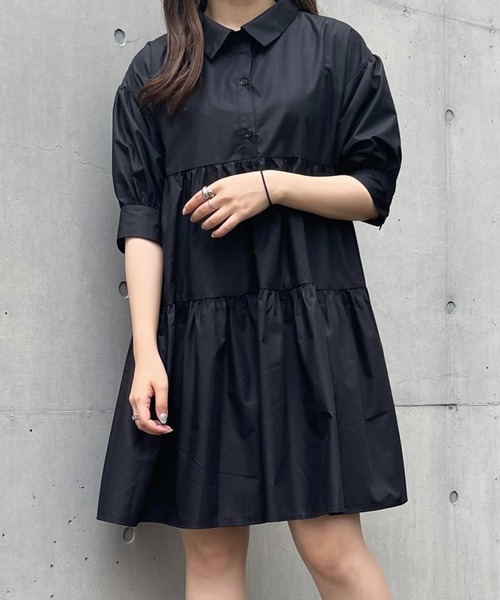 Mysa&Liina（ミーサリーナ）の「ティアードシャツワンピ（ワンピース・レディース・ブラック/ベージュ/オフホワイト/ピンク/ブルー/モカ/ブラック系・M/L）」の3枚目の写真