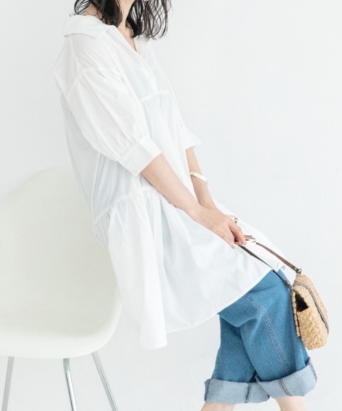 Mysa&Liina（ミーサリーナ）の「ティアードシャツワンピ（ワンピース・レディース・ブラック/ベージュ/オフホワイト/ピンク/ブルー/モカ/ブラック系・M/L）」の2枚目の写真