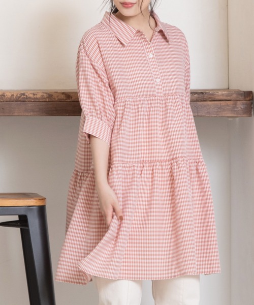 Mysa&Liina（ミーサリーナ）の「ティアードシャツワンピ（ワンピース・レディース・ブラック/ベージュ/オフホワイト/ピンク/ブルー/モカ/ブラック系・M/L）」の9枚目の写真