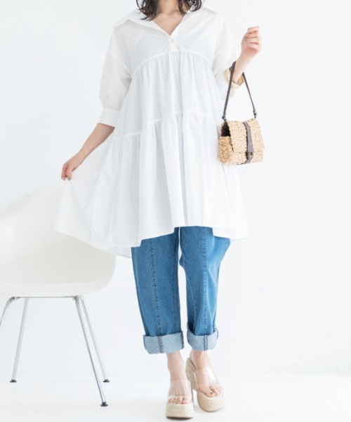 Mysa&Liina（ミーサリーナ）の「ティアードシャツワンピ（ワンピース・レディース・ブラック/ベージュ/オフホワイト/ピンク/ブルー/モカ/ブラック系・M/L）」の10枚目の写真