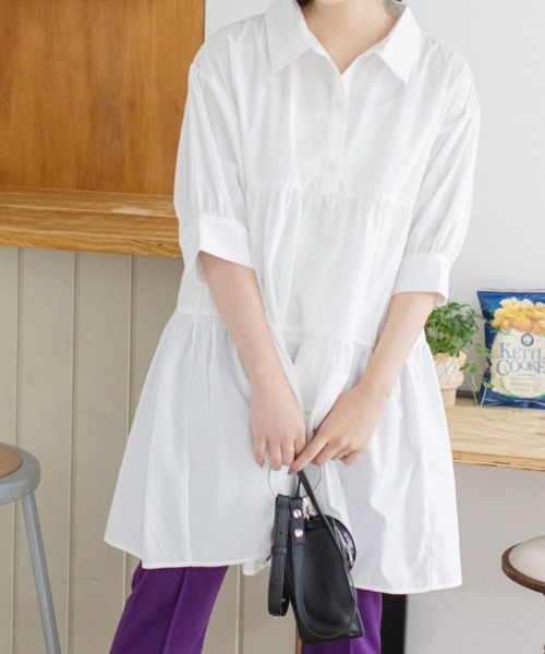 Mysa&Liina（ミーサリーナ）の「ティアードシャツワンピ（ワンピース・レディース・ブラック/ベージュ/オフホワイト/ピンク/ブルー/モカ/ブラック系・M/L）」の15枚目の写真