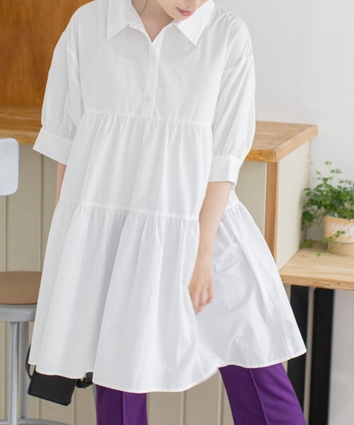 Mysa&Liina（ミーサリーナ）の「ティアードシャツワンピ（ワンピース・レディース・ブラック/ベージュ/オフホワイト/ピンク/ブルー/モカ/ブラック系・M/L）」の16枚目の写真