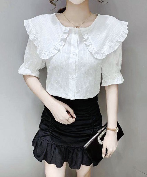 Twinkle;pm(トゥインクルピーエム)の「大衿フリル半袖ブラウス(シャツ/ブラウス・レディース・ホワイト・FREE)」の2枚目の写真