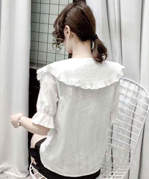 Twinkle;pm(トゥインクルピーエム)の「大衿フリル半袖ブラウス(シャツ/ブラウス・レディース・ホワイト・FREE)」の4枚目の写真