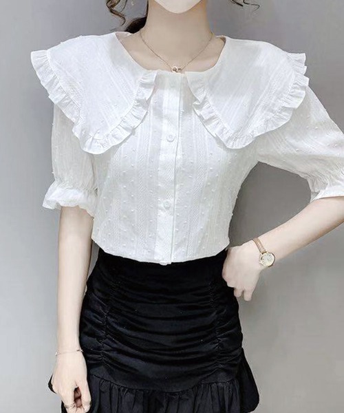 Twinkle;pm(トゥインクルピーエム)の「大衿フリル半袖ブラウス(シャツ/ブラウス・レディース・ホワイト・FREE)」の9枚目の写真