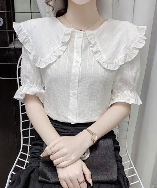 Twinkle;pm(トゥインクルピーエム)の「大衿フリル半袖ブラウス(シャツ/ブラウス・レディース・ホワイト・FREE)」の7枚目の写真