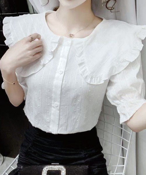 Twinkle;pm(トゥインクルピーエム)の「大衿フリル半袖ブラウス(シャツ/ブラウス・レディース・ホワイト・FREE)」の8枚目の写真