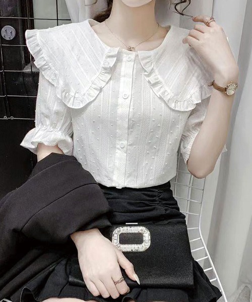 Twinkle;pm(トゥインクルピーエム)の「大衿フリル半袖ブラウス(シャツ/ブラウス・レディース・ホワイト・FREE)」の3枚目の写真