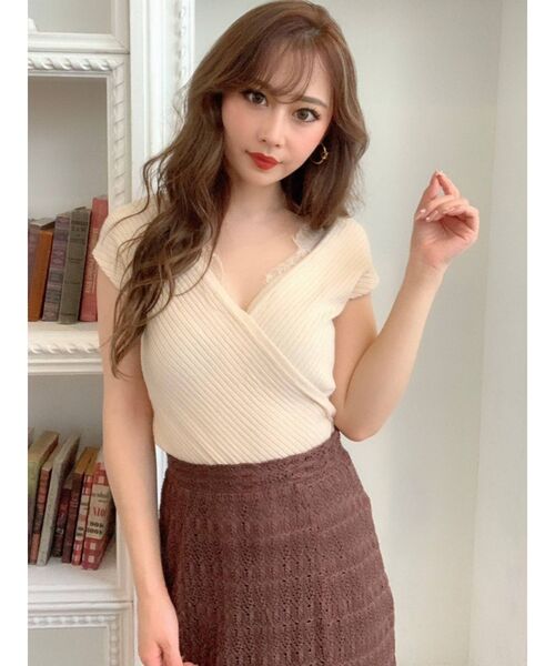 RESEXXY（リゼクシー）の「レースカシュクールニットトップス（ニット/セーター・レディース・ブラック/ピンク/ブラウン/アイボリー・FREE）」の10枚目の写真