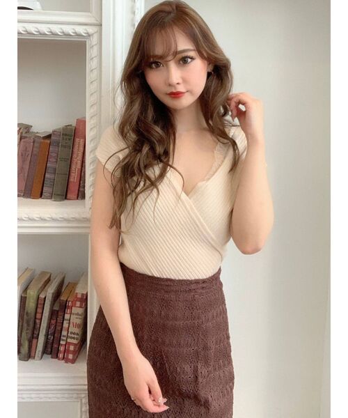 RESEXXY（リゼクシー）の「レースカシュクールニットトップス（ニット/セーター・レディース・ブラック/ピンク/ブラウン/アイボリー・FREE）」の15枚目の写真